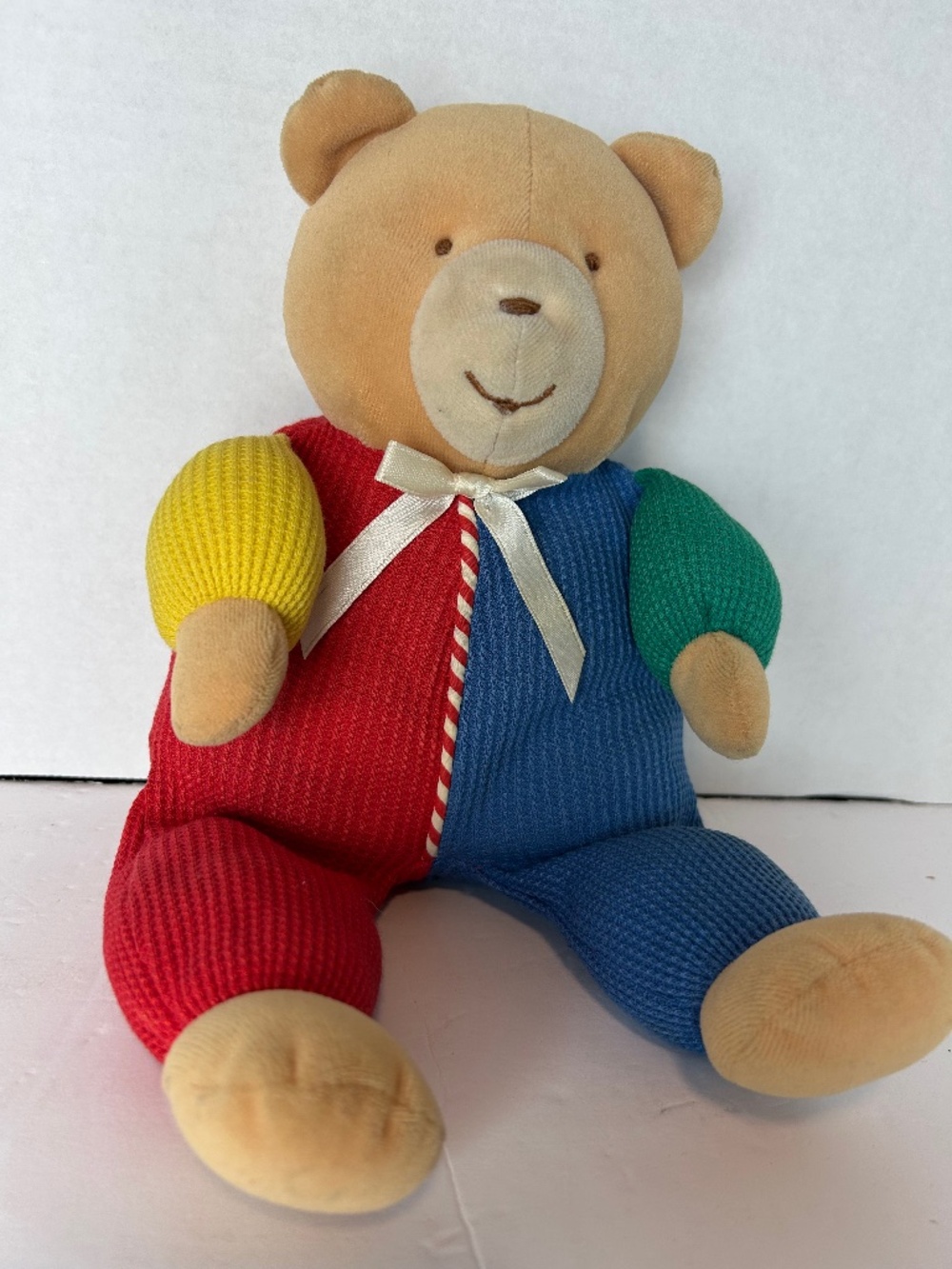 VTG EDEN Plush Bear Waffle Knit Primary Color 13" Stuff Toy Animal Soft Cuddly